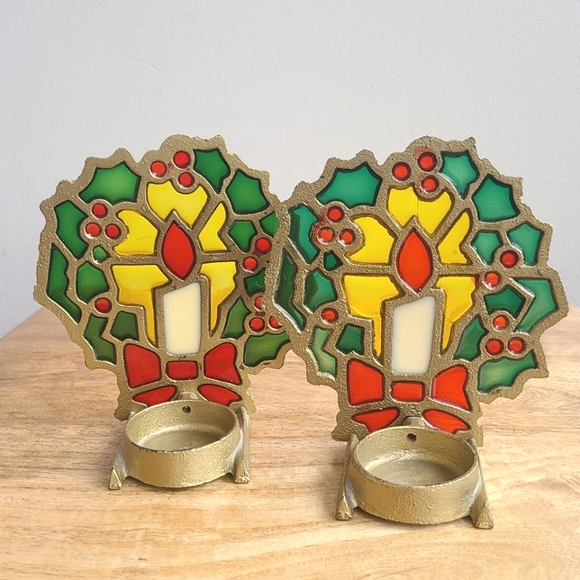 Vintage Holiday Vintage Stained Glass Votive Holders Poshmark